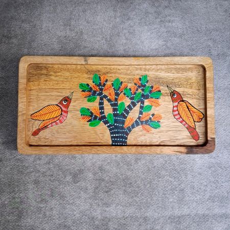 Handcrafted Mango Wood Bird Tree Hand Painted Tray